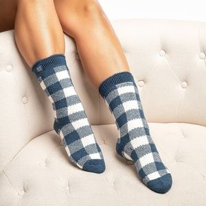 𝅺BLUE/ Ivory Buffalo Plaid Thermal Crew Socks